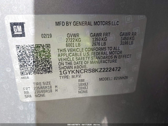 Auction sale of the 2019 Cadillac Xt5 Luxury, vin: 1GYKNCRS8KZ222472, lot number: 44876974
