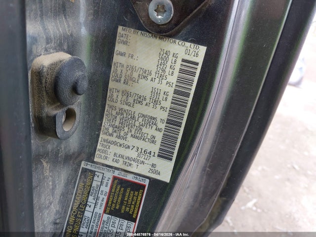 44876976 :رقم المزاد ، 1N6AD0CW5GN731641 vin ، 2016 Nissan Frontier Pro-4x مزاد بيع