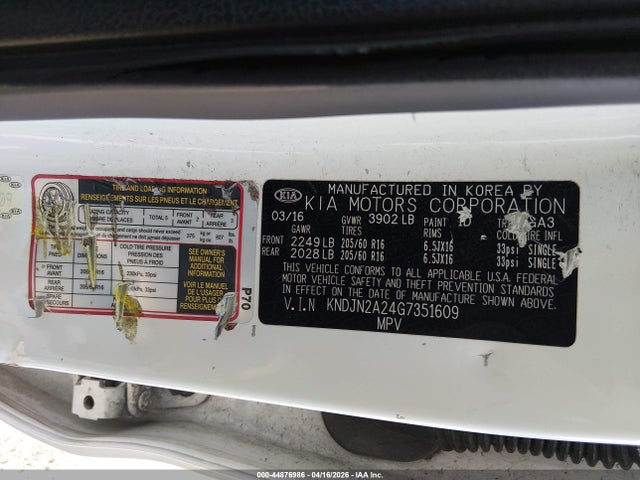 Продажа на аукционе авто 2016 Kia Soul, vin: KNDJN2A24G7351609, номер лота: 44876986