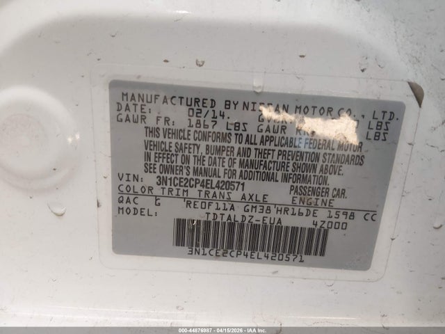 Nissan Versa Note S (sr)/s Plus/sv 2014 3N1CE2CP4EL420571 Image 9