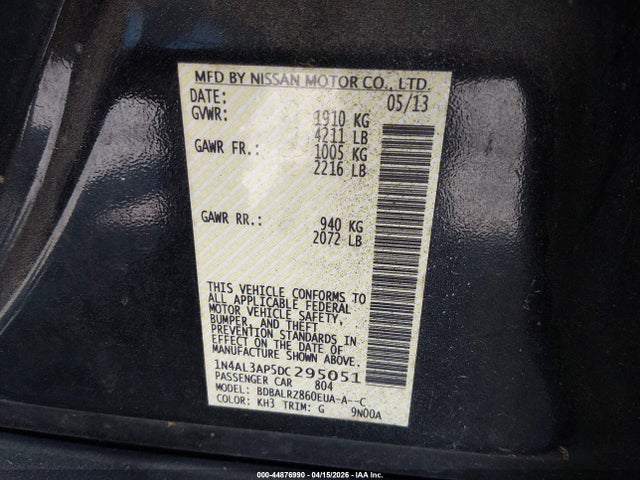 Aukcja sprzedaży 2013 Nissan Altima 2.5 S, vin: 1N4AL3AP5DC295051, numer aukcji: 44876990