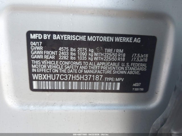2017 Bmw X1 Sdrive28i მანქანა იყიდება აუქციონზე, vin: WBXHU7C37H5H37187, აუქციონის ნომერი: 44877005