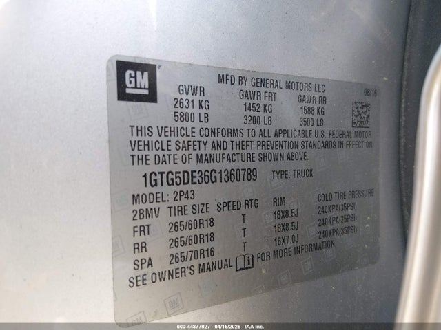 Aukcja sprzedaży 2016 Gmc Canyon Slt, vin: 1GTG5DE36G1360789, numer aukcji: 44877027