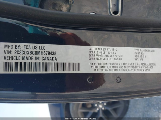 Продажа на аукционе авто 2021 Dodge Charger Sxt Rwd, vin: 2C3CDXBG0MH679438, номер лота: 44877103