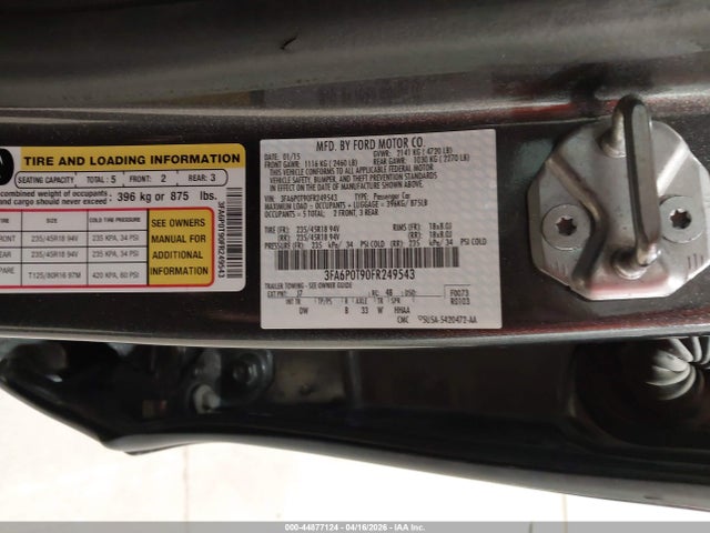 Aukcja sprzedaży 2015 Ford Fusion Se, vin: 3FA6P0T90FR249543, numer aukcji: 44877124