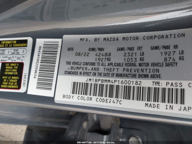 Продаж на аукціоні авто 2023 Mazda Mazda3 2.5 S Premium, vin: JM1BPBMM4P1600182, номер лоту: 44877126