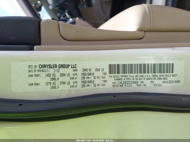 44877129 :رقم المزاد ، 1C4RJEBG2CC234929 vin ، 2012 Jeep Grand Cherokee Limited مزاد بيع