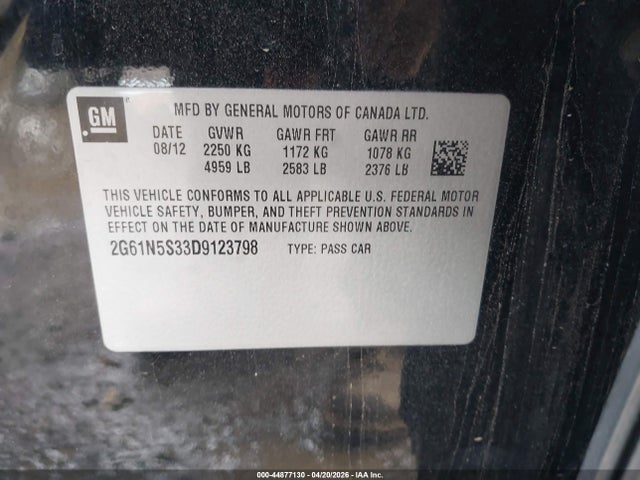 2013 Cadillac Xts Standard მანქანა იყიდება აუქციონზე, vin: 2G61N5S33D9123798, აუქციონის ნომერი: 44877130