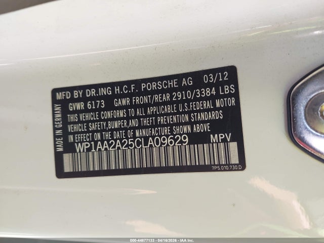 Aukcja sprzedaży 2012 Porsche Cayenne, vin: WP1AA2A25CLA09629, numer aukcji: 44877133