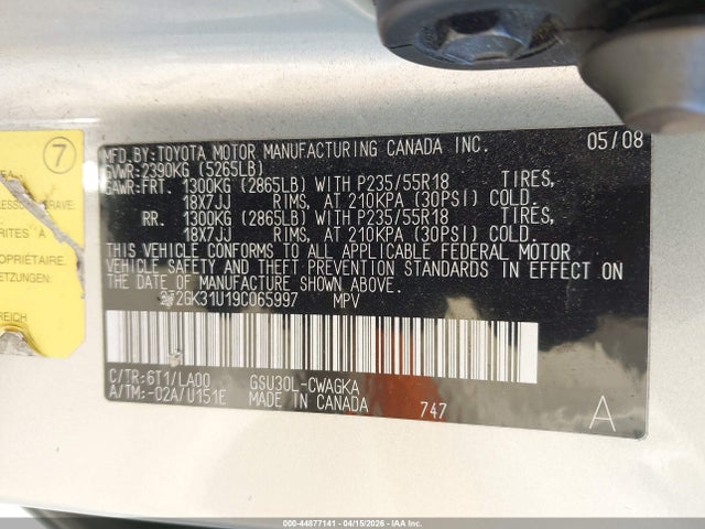 44877141 :رقم المزاد ، 2T2GK31U19C065997 vin ، 2009 Lexus Rx 350 مزاد بيع