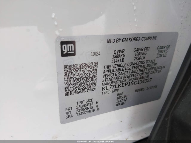 Aukcja sprzedaży 2025 Chevrolet Trax Fwd Activ, vin: KL77LKEP1SC134327, numer aukcji: 44877197