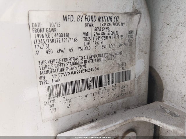 Aukcja sprzedaży 2016 Ford F-250 Xl, vin: 1FT7W2A62GEB21864, numer aukcji: 44877201
