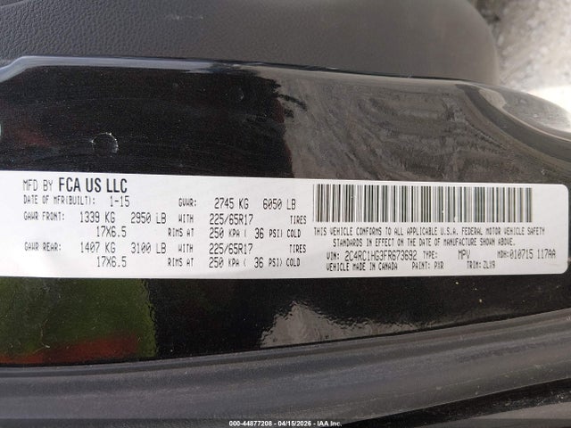 44877208 :رقم المزاد ، 2C4RC1HG3FR673692 vin ، 2015 Chrysler Town & Country S مزاد بيع