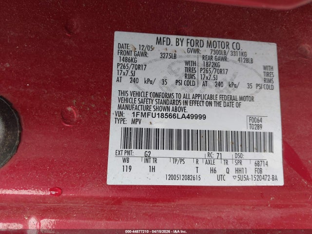 2006 FORD EXPEDITION 1FMFU18566LA49999 Photo 8