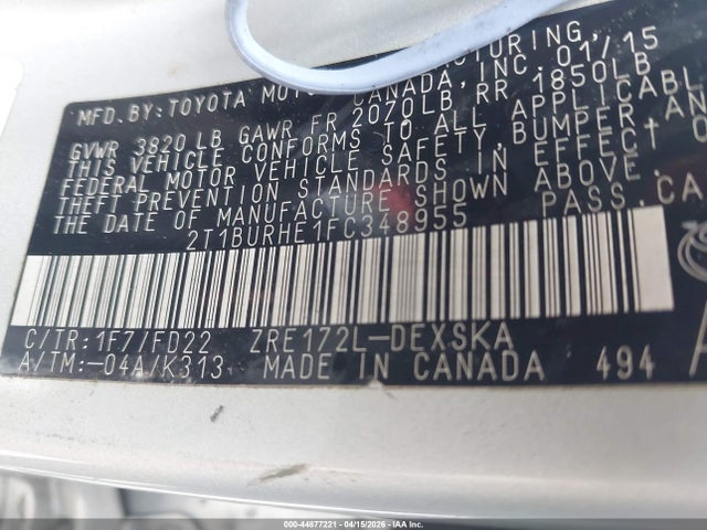 Продажа на аукционе авто 2015 Toyota Corolla S Plus, vin: 2T1BURHE1FC348955, номер лота: 44877221