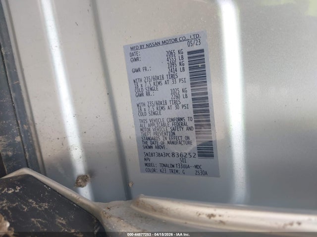 5N1BT3BA3PC836252 Nissan Rogue Sv Fwd