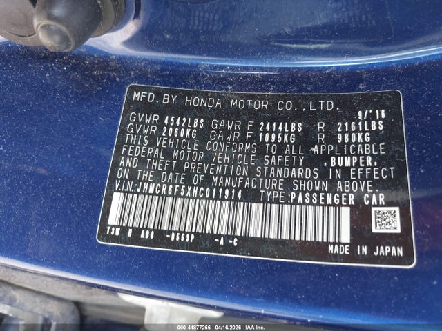 JHMCR6F5XHC011914 Honda Accord Hybrid Ex-l