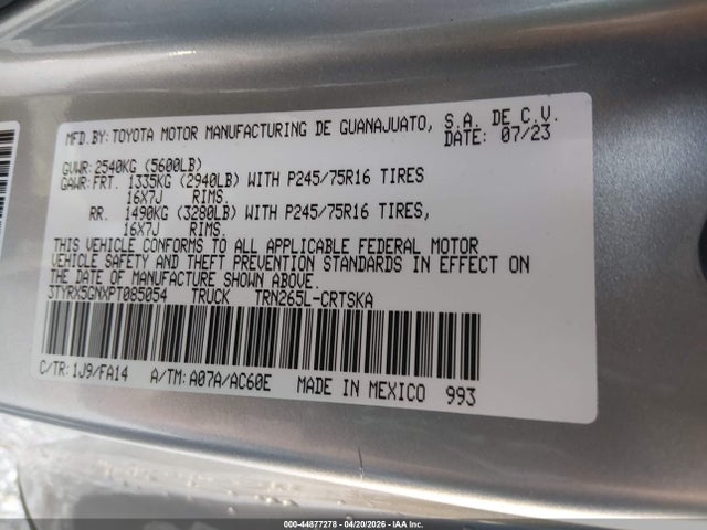 Aukcja sprzedaży 2023 Toyota Tacoma Sr, vin: 3TYRX5GNXPT085054, numer aukcji: 44877278