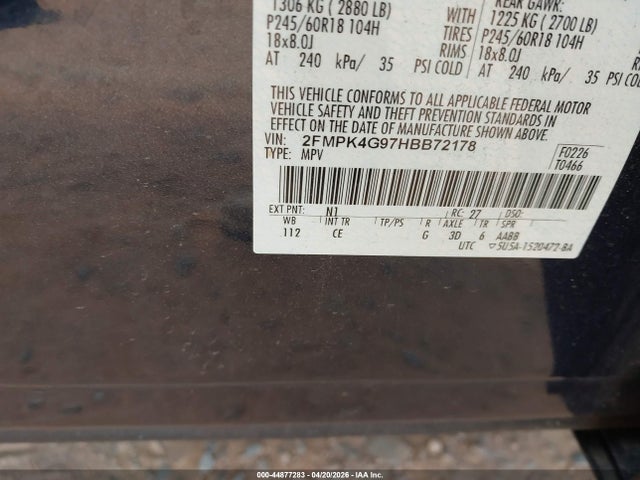 Aukcja sprzedaży 2017 Ford Edge Se, vin: 2FMPK4G97HBB72178, numer aukcji: 44877283