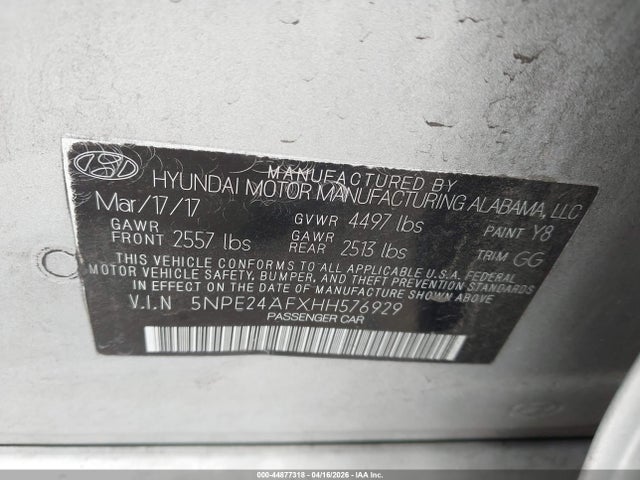 5NPE24AFXHH576929 Hyundai Sonata