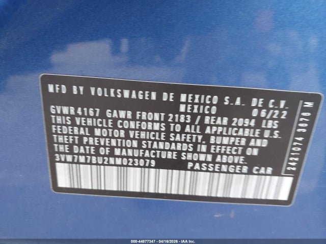 Aukcja sprzedaży 2022 Volkswagen Jetta 1.5t Se, vin: 3VW7M7BU2NM023079, numer aukcji: 44877347