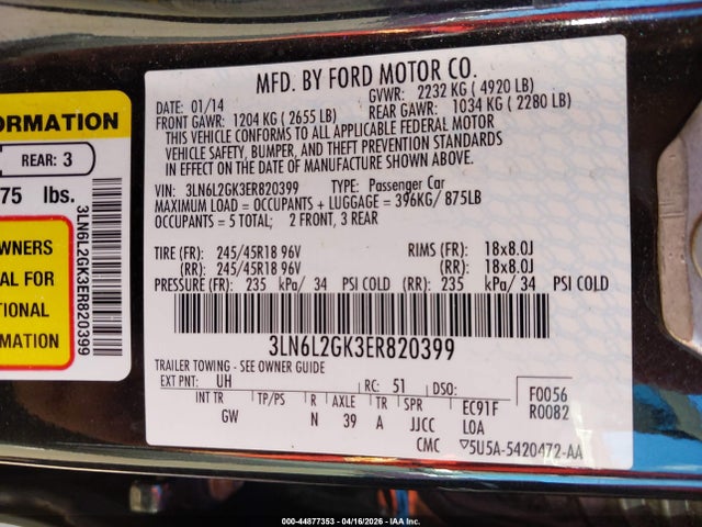Lincoln MKZ 2014 3LN6L2GK3ER820399 Image 9
