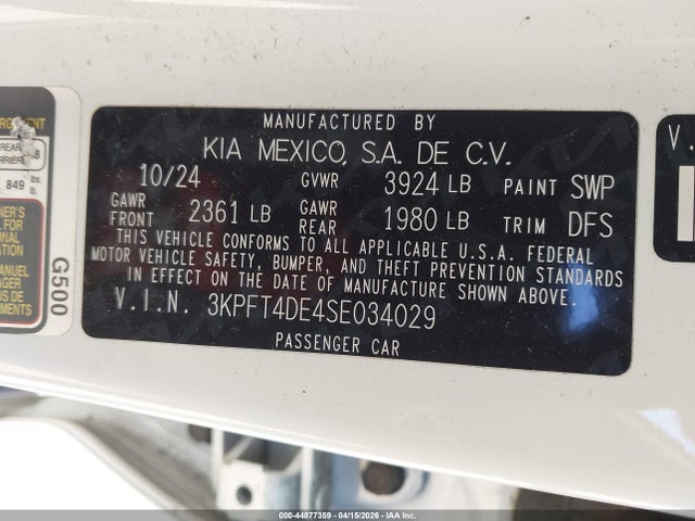 KIA K4 Lxs 2025 3KPFT4DE4SE034029 Image 9