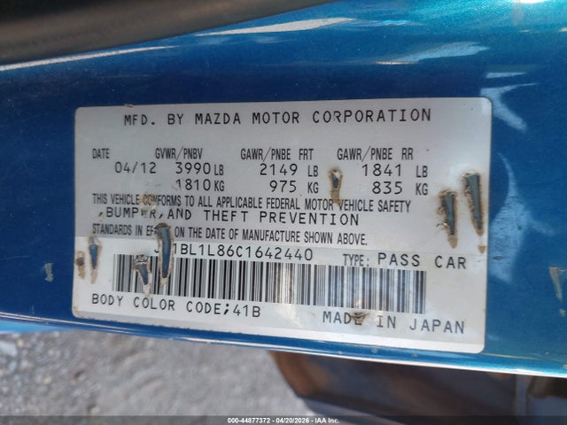 Продаж на аукціоні авто 2012 Mazda Mazda3 I Touring, vin: JM1BL1L86C1642440, номер лоту: 44877372