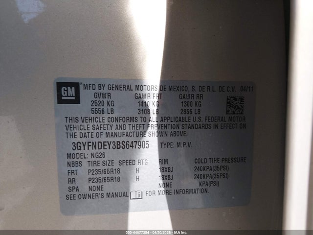 Продажа на аукционе авто 2011 Cadillac Srx Luxury Collection, vin: 3GYFNDEY3BS647905, номер лота: 44877384
