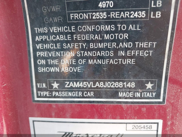 ZAM45VLA8J0268148 Maserati Granturismo Mc/sport