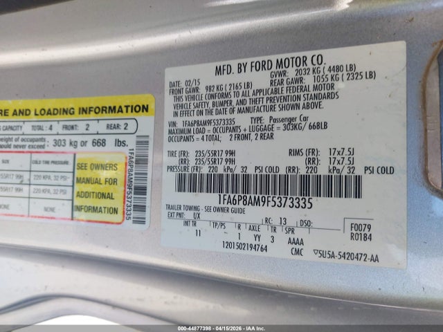 Ford Mustang V6 2015 1FA6P8AM9F5373335 Image 9