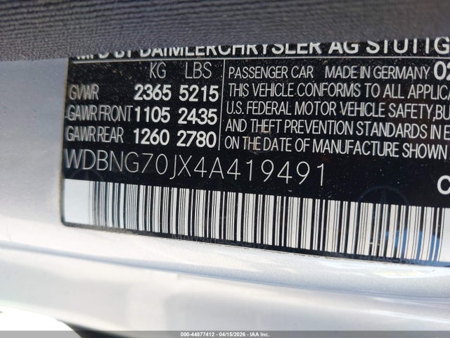 Aukcja sprzedaży 2004 Mercedes-benz S 430, vin: WDBNG70JX4A419491, numer aukcji: 44877412