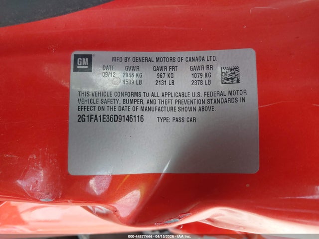 Продажа на аукционе авто 2013 Chevrolet Camaro 2ls, vin: 2G1FA1E36D9146116, номер лота: 44877444
