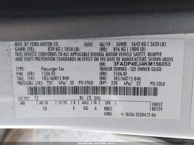 Ford FIESTA SE 2019 3FADP4EJ4KM156053 Image 9