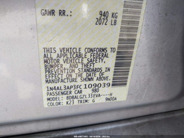1N4AL3AP3FC109039 Nissan Altima 2.5 S