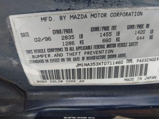 44877503 :رقم المزاد ، JM1NA353XT0711460 vin ، 1996 Mazda Mx-5 Miata مزاد بيع
