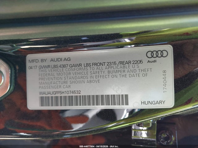 Aukcja sprzedaży 2017 Audi A3 2.0t Premium, vin: WAUAUGFF5H1074532, numer aukcji: 44877504