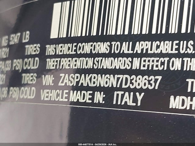 2022 Alfa Romeo Stelvio Veloce Ti Awd მანქანა იყიდება აუქციონზე, vin: ZASPAKBN6N7D38637, აუქციონის ნომერი: 44877514