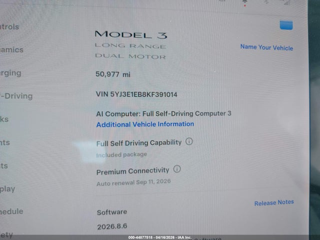 Aukcja sprzedaży 2019 Tesla Model 3 Long Range/performance, vin: 5YJ3E1EB8KF391014, numer aukcji: 44877518