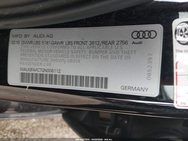 Aukcja sprzedaży 2016 Audi A6 2.0t Premium Plus, vin: WAUGFAFC7GN008112, numer aukcji: 44877522