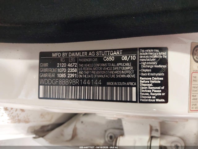 Aukcja sprzedaży 2011 Mercedes-benz C 300 Luxury 4matic/sport 4matic, vin: WDDGF8BB9BR144144, numer aukcji: 44877527