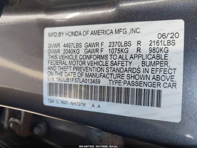 Aukcja sprzedaży 2020 Acura Tlx Tech Package, vin: 19UUB1F57LA013459, numer aukcji: 44877528