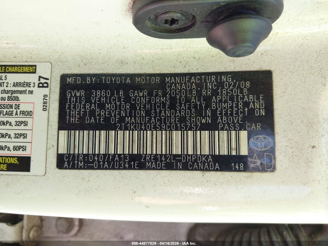 2009 Toyota Matrix მანქანა იყიდება აუქციონზე, vin: 2T1KU40E59C015757, აუქციონის ნომერი: 44877529
