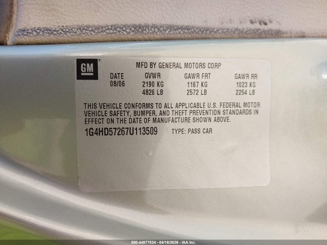 2007 Buick Lucerne Cxl მანქანა იყიდება აუქციონზე, vin: 1G4HD57267U113509, აუქციონის ნომერი: 44877534