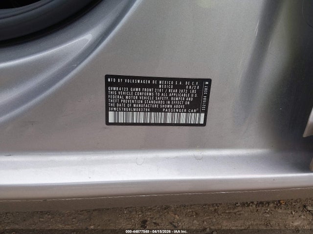 2020 Volkswagen Jetta 1.4t R-line/1.4t S/1.4t Se მანქანა იყიდება აუქციონზე, vin: 3VWC57BU6LM083794, აუქციონის ნომერი: 44877548