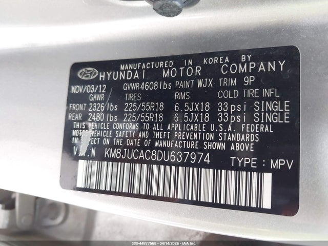2013 HYUNDAI TUCSON KM8JUCAC8DU637974 Photo 8