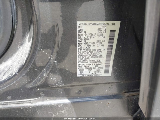 Продаж на аукціоні авто 2006 Nissan Titan Xe, vin: 1N6AA07B86N533442, номер лоту: 44877564