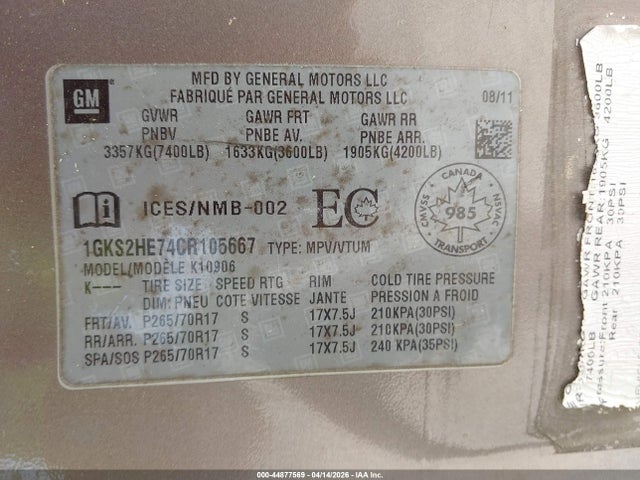 Aukcja sprzedaży 2012 Gmc Yukon Xl 1500 Sle, vin: 1GKS2HE74CR105667, numer aukcji: 44877569