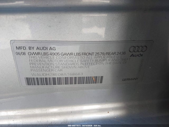 2008 AUDI A4 WAUDH78E08A168663 Photo 8