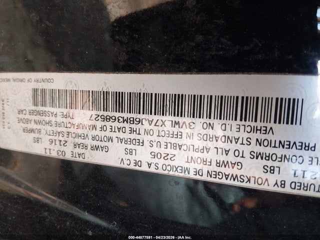 44877591 :رقم المزاد ، 3VWLX7AJ6BM368527 vin ، 2011 Volkswagen Jetta 2.5l Sel مزاد بيع